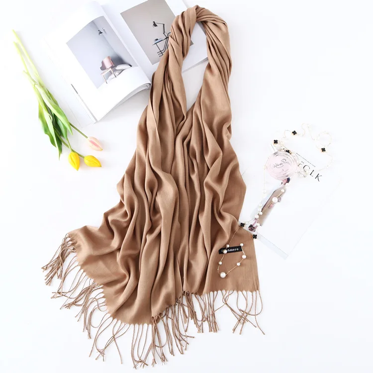 thumbnail image 1 of 2019 nuevas bufandas cálidas de primavera e invierno para mujeres, chales y envolturas para dama, pashmina de cachemira pura sólida, pañuelo para la cabeza largo, hijabs, estolas, 1 of 5