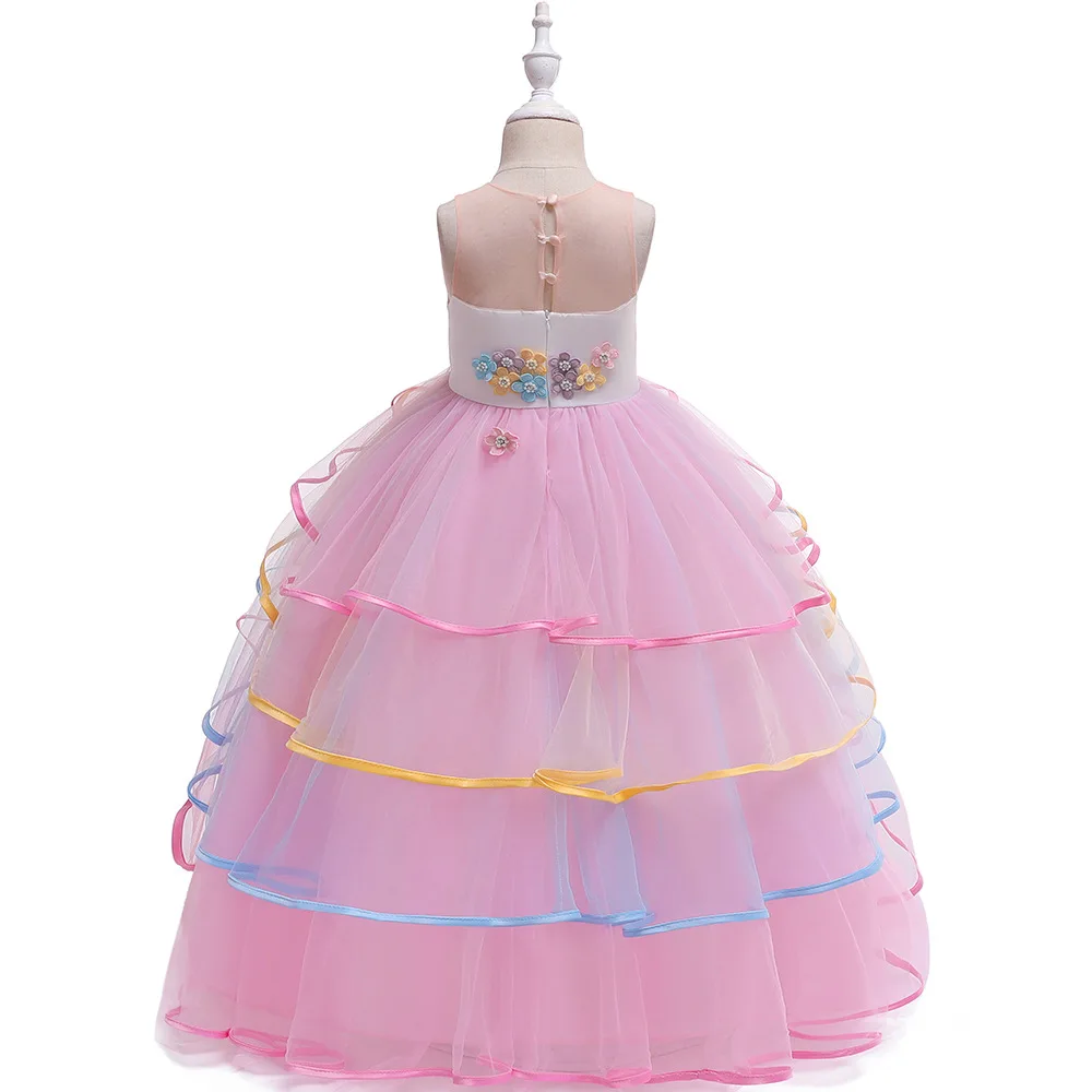 newborn baby girl skirt Flower girl Unicorn rainbow wedding party dress girl birthday party Unicorn role dance performance dress smocked baby dresses