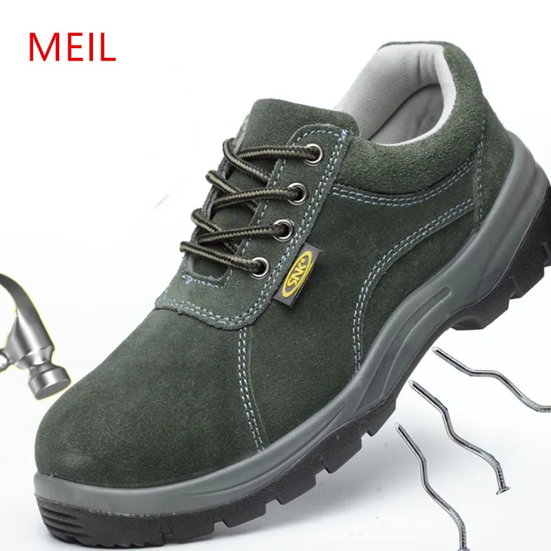 Mens Summer Work Shoes Safety Shoes Steel Toe Breathable Genuine