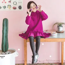 Флисовые платья-пачки для маленьких девочек г. Осень-зима, новые детские худи с оборками и длинными рукавами для девочек, платья плотное длинное пальто с капюшоном для девочек