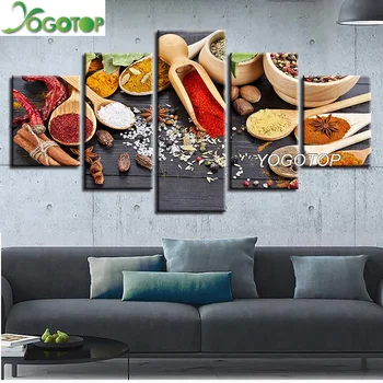 

YOGOTOP DIY Diamond Painting Cross Stitch Kits Full Diamond Embroidery 5D Square Mosaic Kitchen Food Grains Spices 5pcs ML317