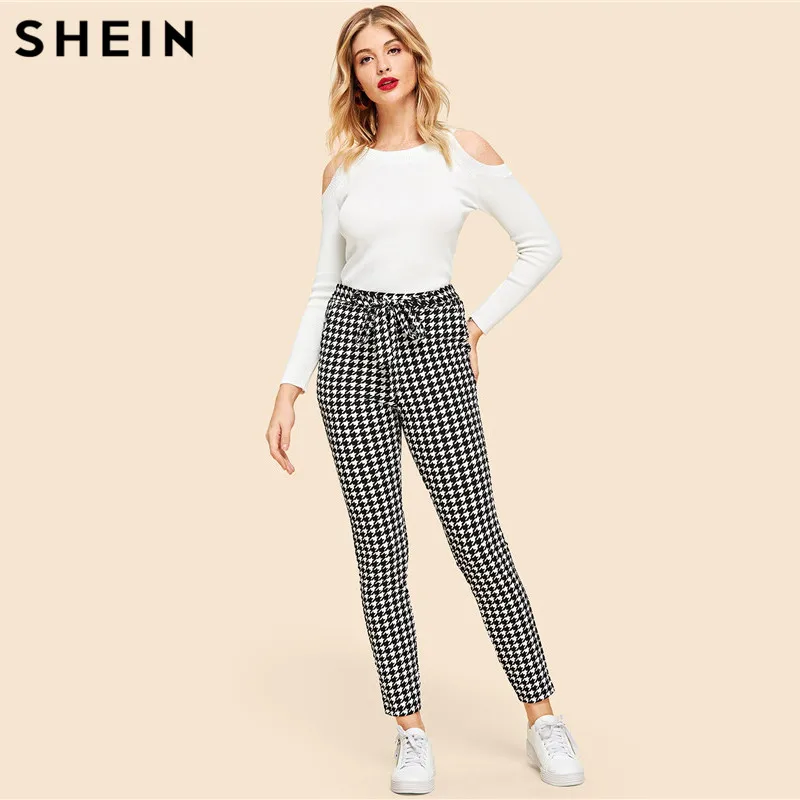 SHEIN Прямолинейные Брюки В Клетку С Эластичной Талией Женские Весенние Элегантные
