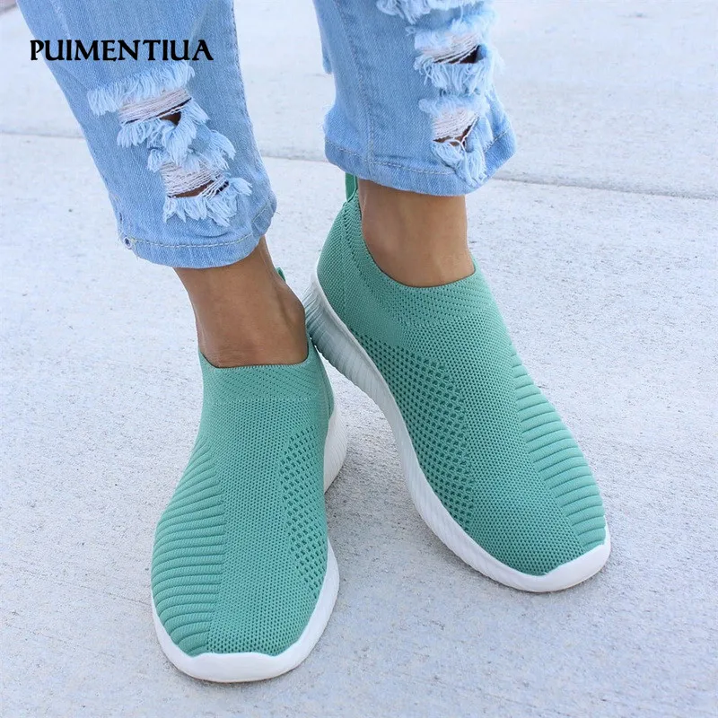 

Women's Vulcanized Sneakers Flat Knitting Spring Women Shoes Female Mesh Vulcanized Ladies Slip On Breathable Casual