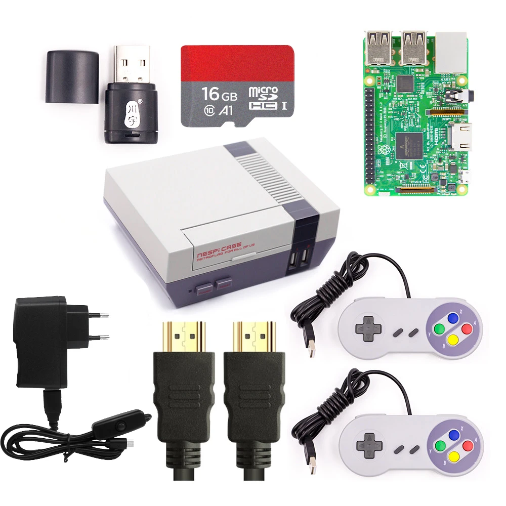 Raspberry Pi 3 kit + чехол NESPi блок питания EU USB кабель с выключателем карта micro SD 16 ГБ