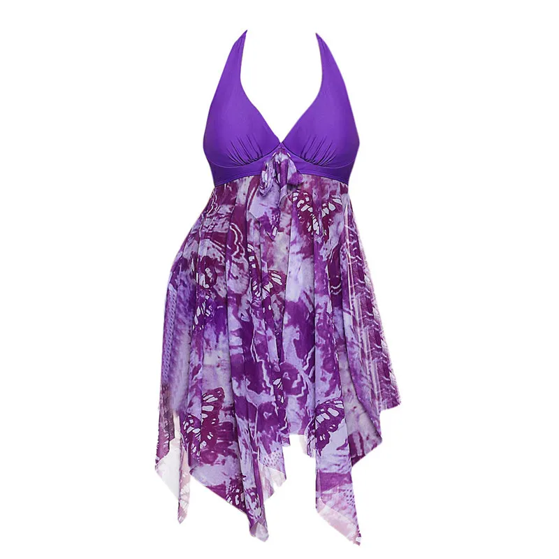 New Plus Size Tankini set Women Swimwear Two Piece Print Halter Swimsuit Swimming Dress Bathing Suit L-5XL