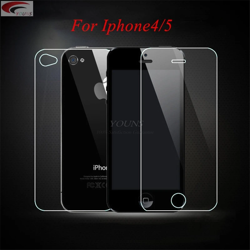 

2PC = 1Front+1Back 0.26mm Tempered Glass For Apple iPhone 4 4S Screen Protector Film Glass On the For iPhone 5S SE 5C Protection