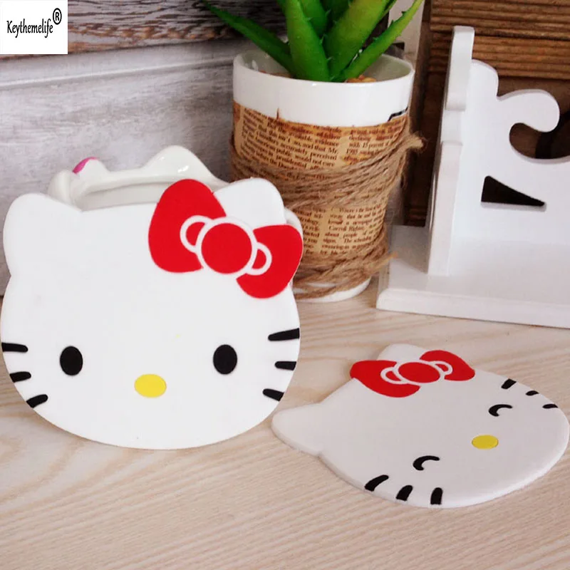 

1pc Silicone Cartoon Hello Kitty Cup Coaster Non Slip Placemat pads CupBoard Mug Cushion Minions Tea Cup Holder Table Decor