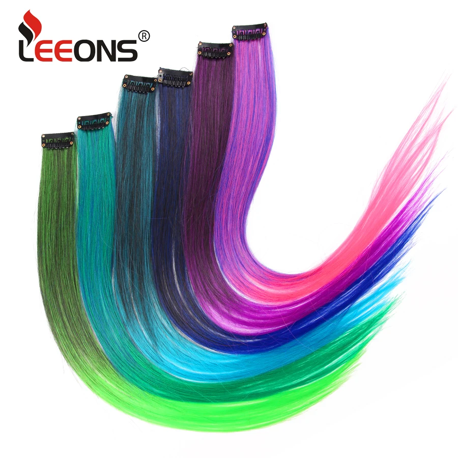 

Leeons Long Straight Women High Temperature Synthetic Clip In Hair Extension Hairpiece Purple Pink Red Blue Rose Colorful