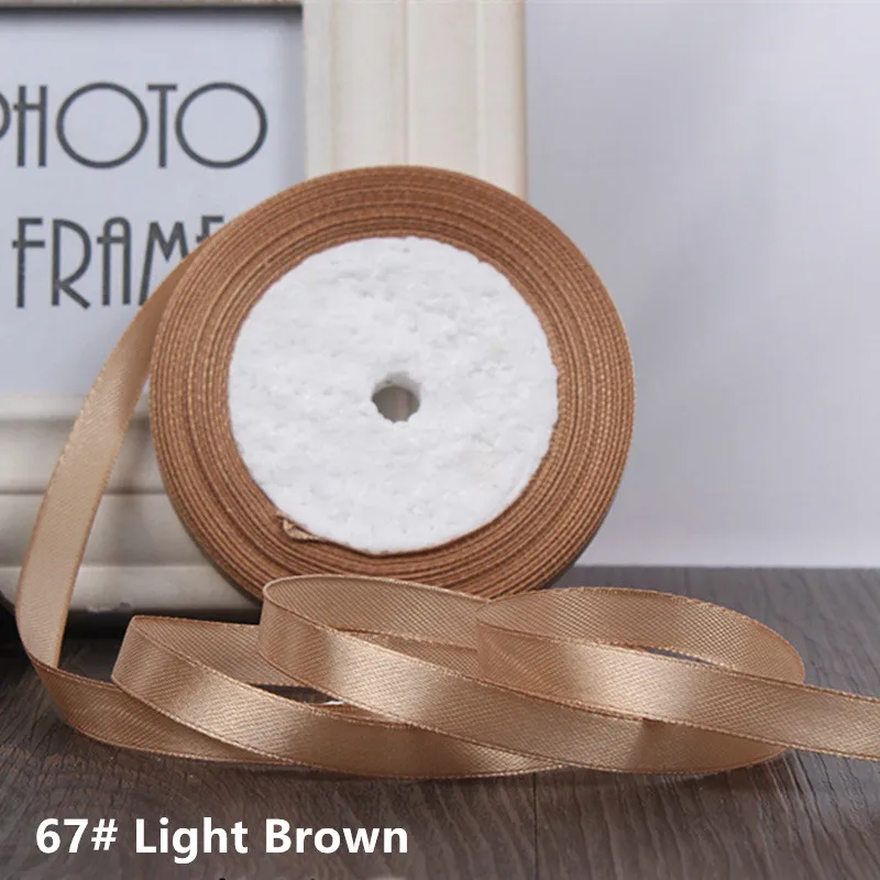 Высокое качество, 25 ярдов/рулон, корсажные атласные ленты для свадьбы, рождественской вечеринки, Decoration6mm-40mm, сделай сам, бант, ремесло, ленты, открытка, подарок - Цвет: Light Brown