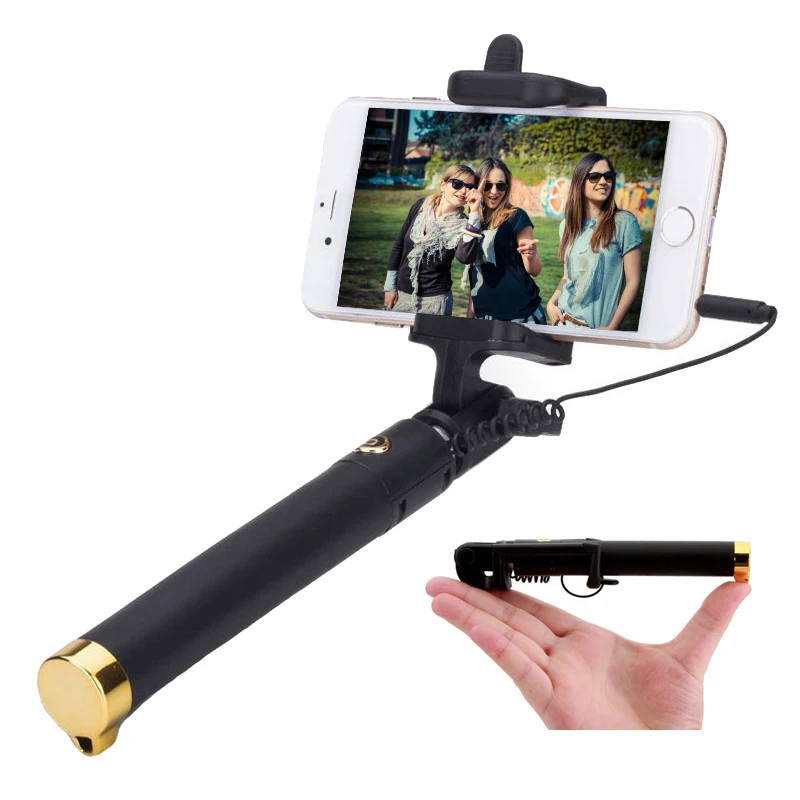 ManiFun Battery Free Mini Selfie Stick Wired Extendable Monopod Cable