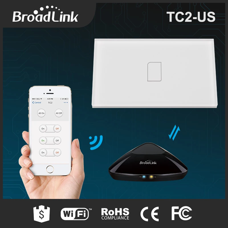 

Original Broadlink TC2 US TC2 Touching 1gang Panel WiFi Switch IOS Android Wireless Remote Light Controller 170V-240V Smart Home