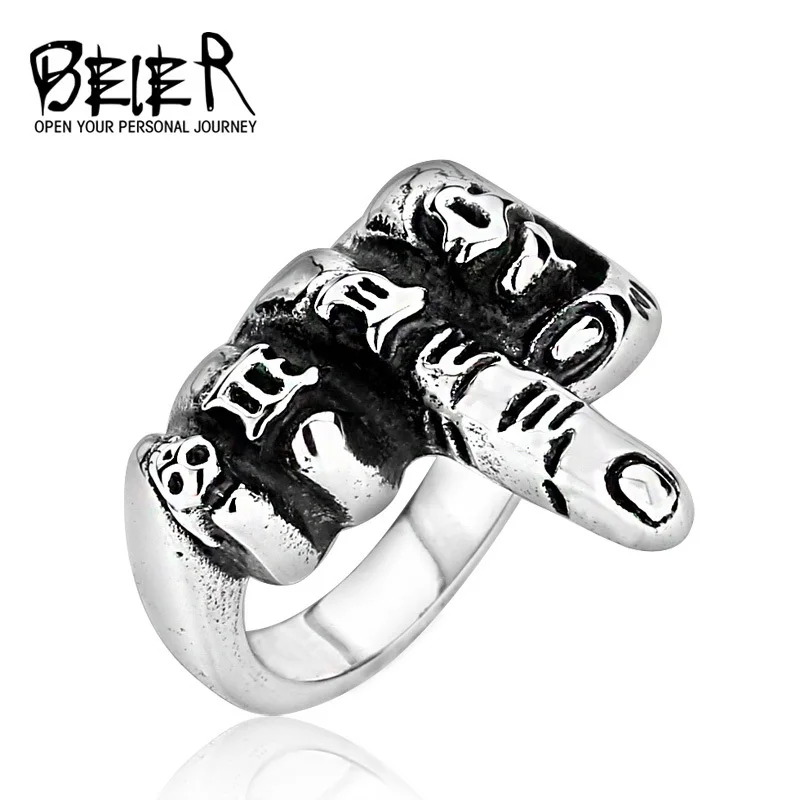 

Beier new store 316L Stainless Steel Exaggerated finger symbol men's ring Punk hand high quality jewelry gift LLBR8-229R