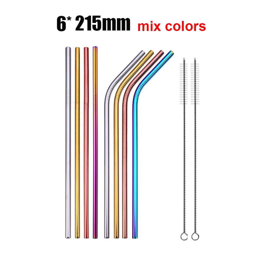 UPORS 8Pcs 304 Stainless Steel Metal Straw Reusable Drinking Straw with Cleaner Brush - Цвет: mix color