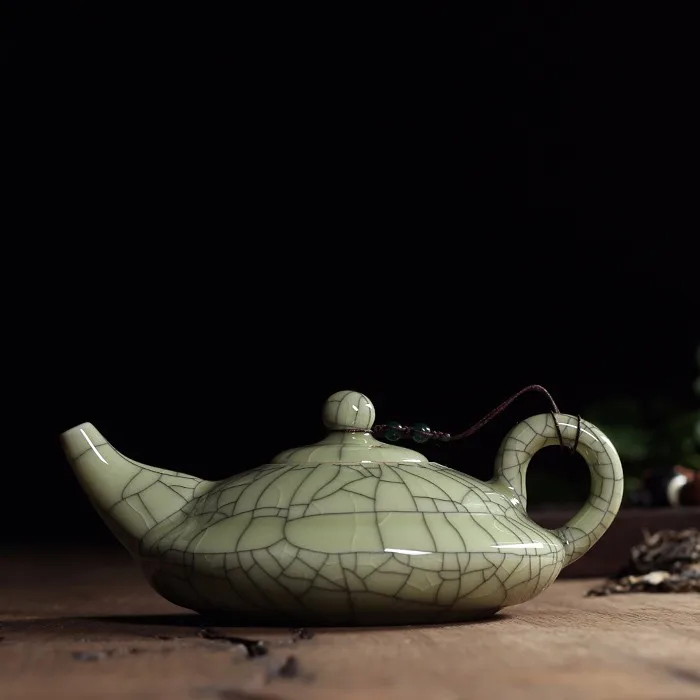 New-Hot-Sale-Crackle-Glaze-Ge-Kiln-Longquan-Celadon-300ml-Zisha-Ceramics-Arts-Flat-Teapot-Porcelain