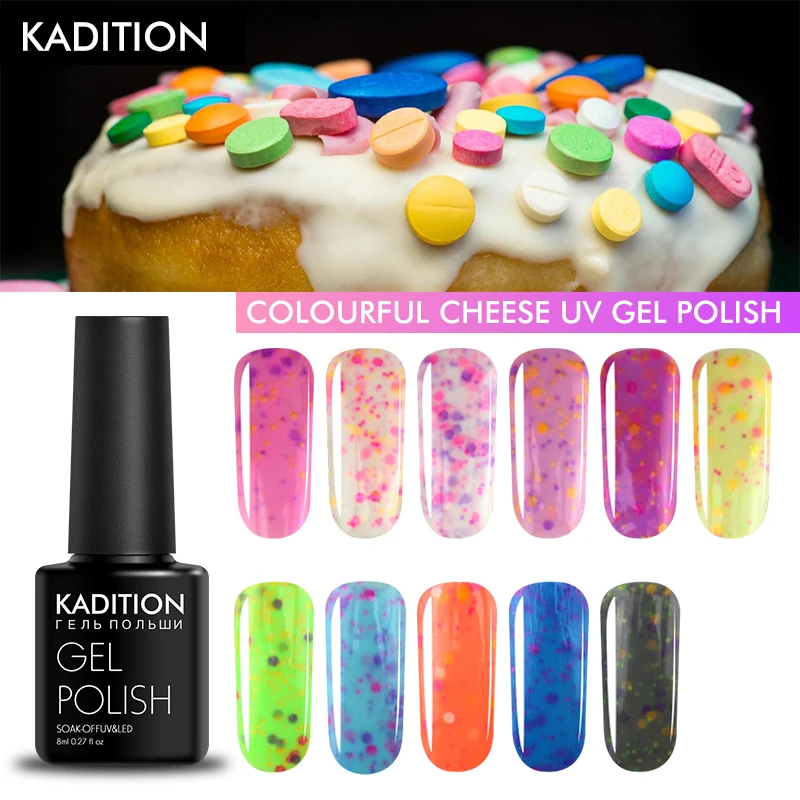 

KADITION 8ml Colorful Candy Spangles Cheese UV Long Lasting Nail Gel Polish All Manicure for Design Semi Permanent Gel Varnish