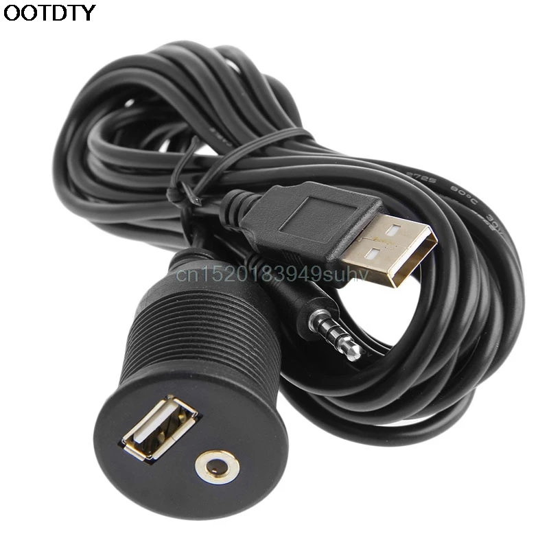 OOTDTY NEW 1m Car Dash Board Mount 3.5mm USB 2.0 AUX Socket Extension Lead Panel Cable Car Auto Electronics Dash Cable Black 