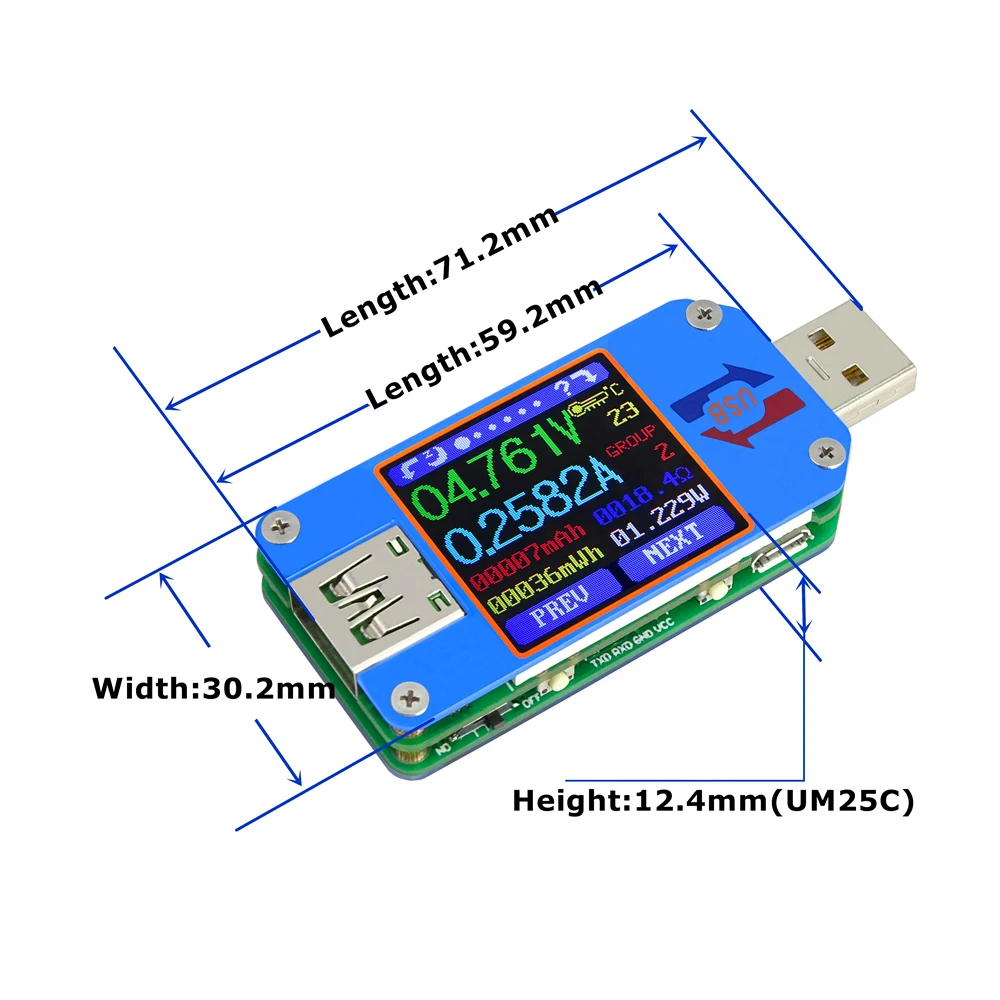 RD UM25USB 2,0 ЖК-измеритель напряжения тока цифровой вольтметр Амперметр usb тестер кабель для зарядки батареи измерение сопротивления