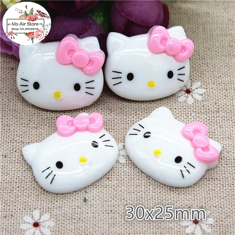 10 шт Смола каваи hello kitty с розовым бантом плоская спина, Кабошон Художественное Украшение Шарм ремесло DIY аксессуары 25x30 мм