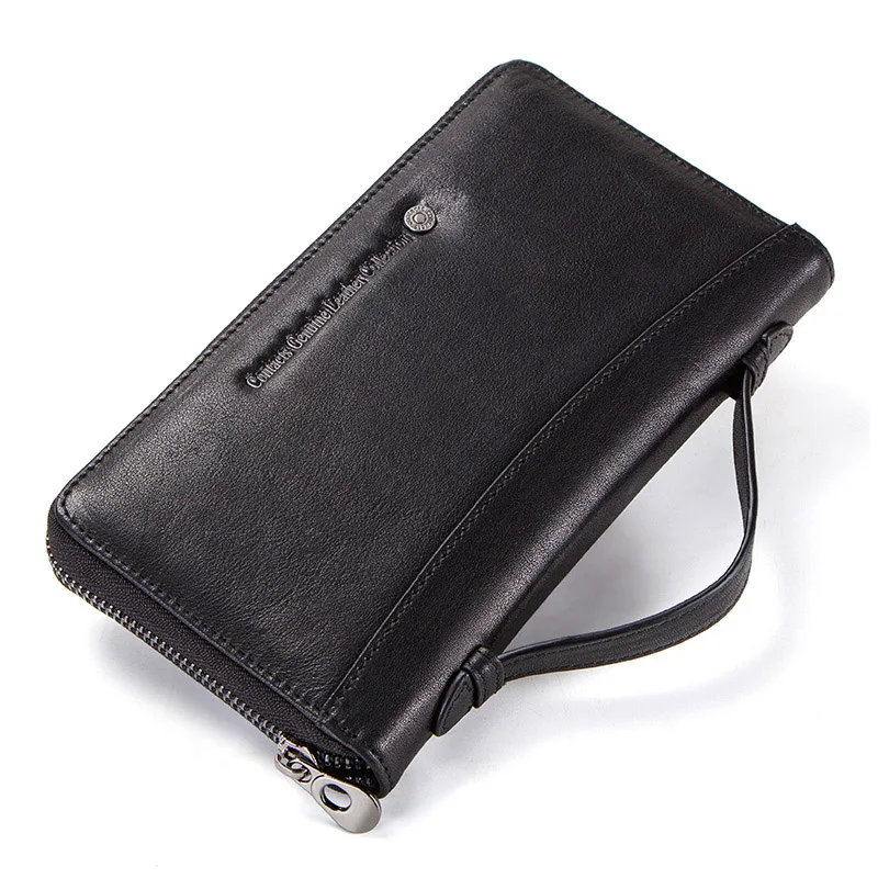 CONTACT'S Мужская брендовая сумка клатч из натуральной кожи молнии вокруг мужчин длинные кошельки для 6,5-дюймового мобильного телефона - Цвет: Black