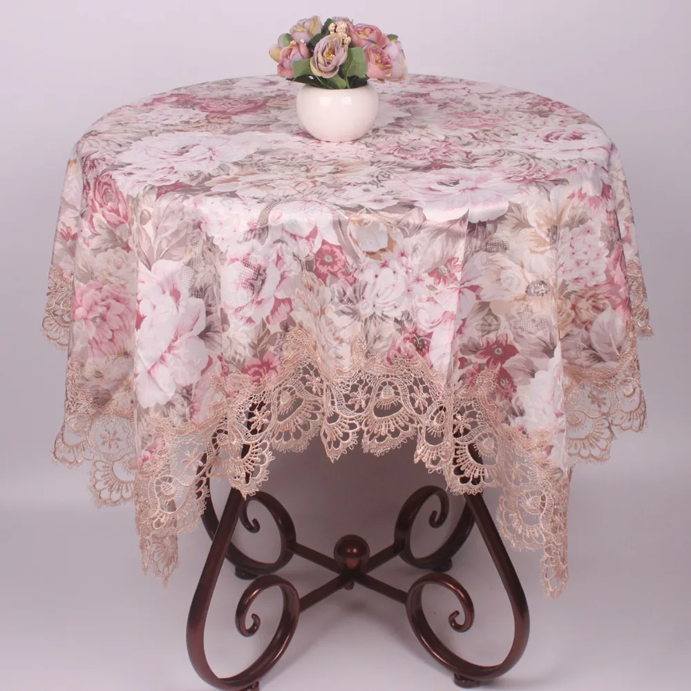 

CURCYA Elegant Floral Jacquard Rectangle Satin Tablecloth for Dinning Tables / Dustproof Square Table Covers for Coffee Table