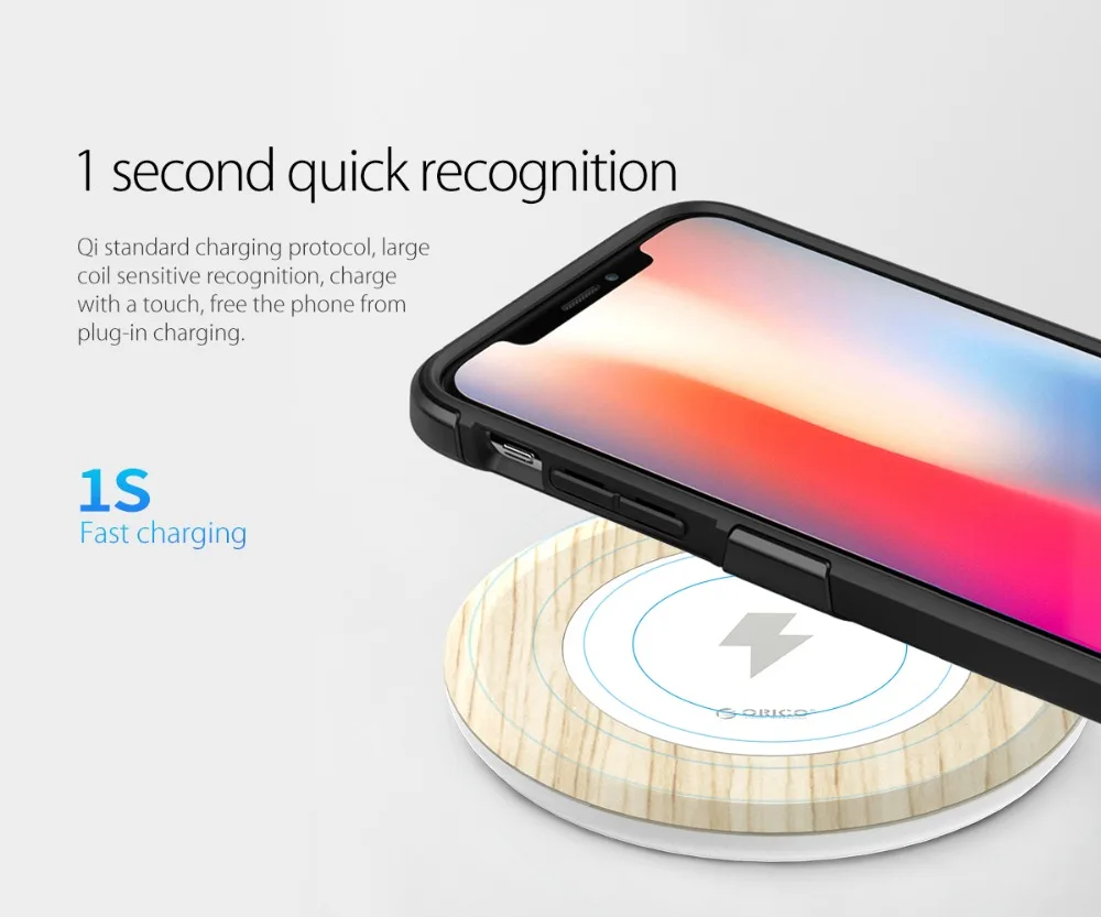  Orico Holz Drahtlose Ladegerät für iPhone X 8 Plus Galaxy S8 S9 S7 Samsung USB Typ-c QI Wireless la