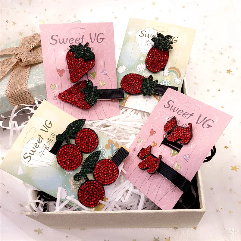 

Korea Crystal Cartoon Fruit Puppy Hair Accessories For Girls Gauze Hair Clips Elastic Hair Band Hairpin Hair Tie Princess Set
