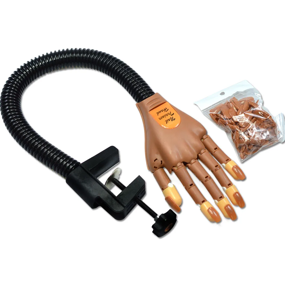 

1 Hand+100 Tips Professional Nail Trainer Tool Adjustable Nail Art Model Hand Practice DIY Nail Training Manicure Tool SAND272