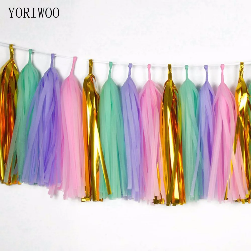 YORIWOO 14inch 35cm 5pcs Rose Gold Tassel Tissue Paper Tassels Party Wall Hanging Decoration Wedding Garland Birthday Bunting