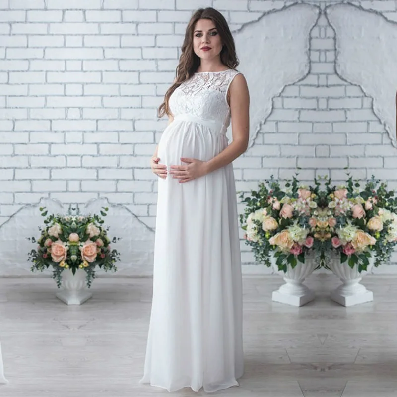 

Summer Maternity Long Dress Pregnancy Clothes Pregnant Women Lady Elegant Vestidos Lace Party Formal Evening Dress Europe size