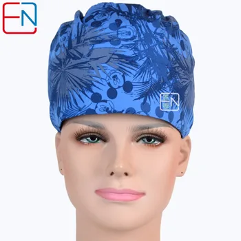 

Hennar Hospital Pet Clinic Medical Cap Masks Women Cotton Blue Print Doctor Surgical Cap Adjustable Nurse Scrub Hat Masks
