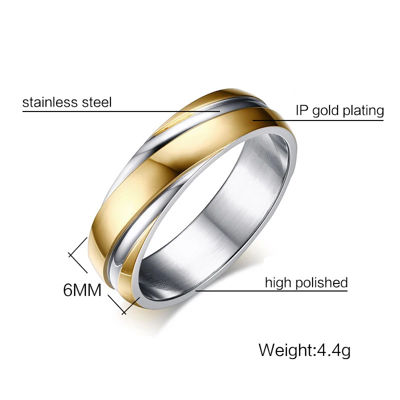 1pc Smooth Twill 316 Stainless Steel Ring Silve plated Jewelry 