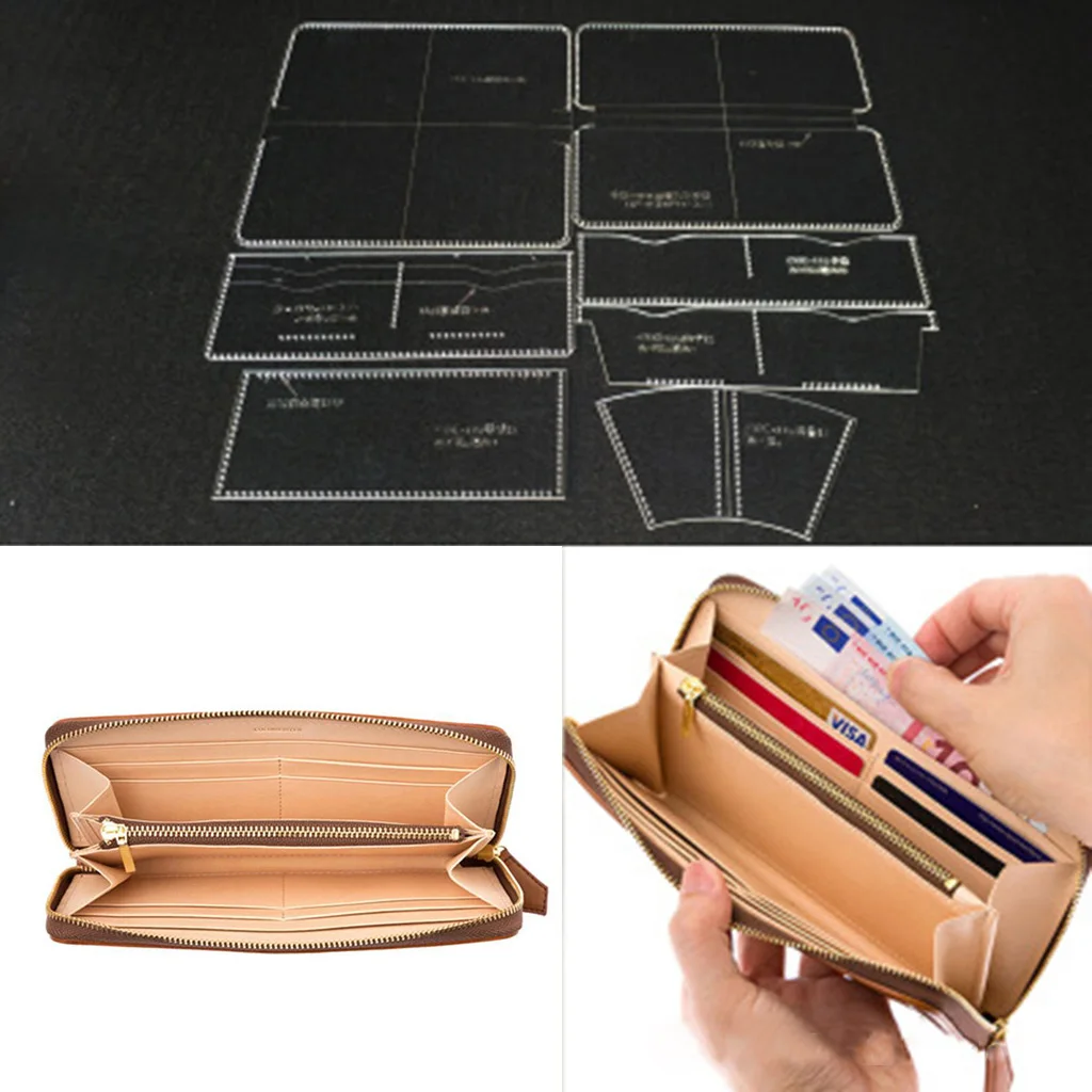 7 Pieces Cealr Acrylic Leather Templates for Zipper Clutch Bag Making Stencils Leather Craft Tools