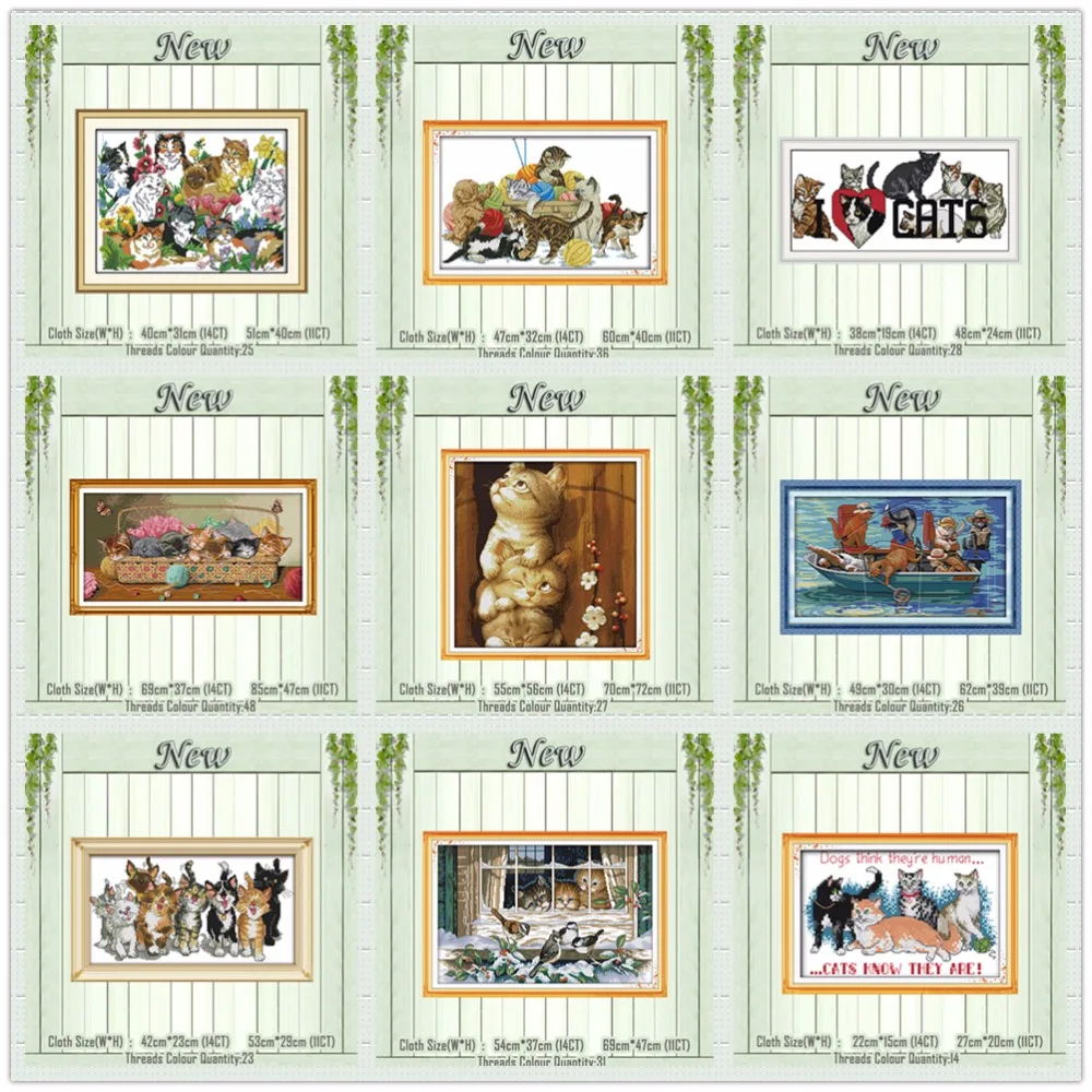 

Eight Cats Newborn kittens painting counted printed the canvas DMC 11CT 14CT Cross Stitch kits needlework Set embroidery animals