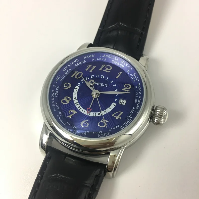 

43mm Luxury Brand Men Automatic Mechanical Watch Leather Watchband Calendar Waterproof Leisure Sports GMT Watch