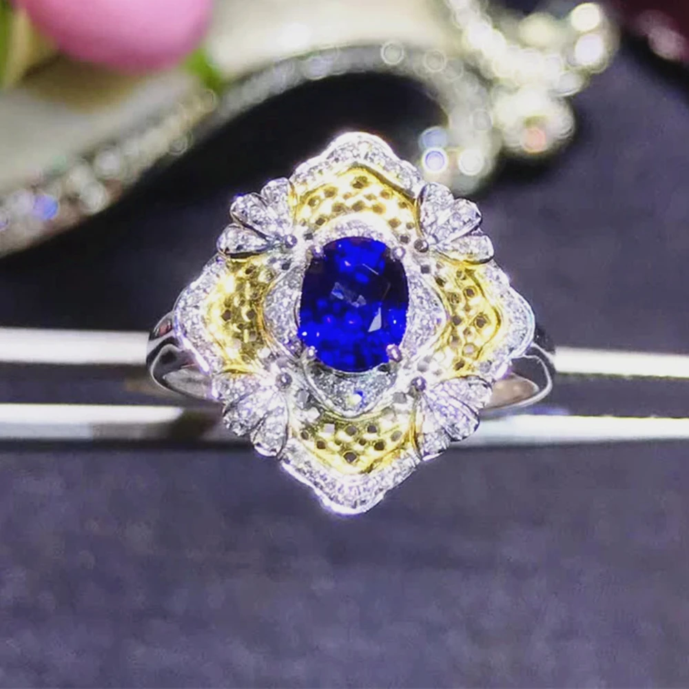 Драгоценный камень ювелирные изделия Роскошные 18 К желтое золото Южная Африка настоящий алмаз натуральный голубой сапфир кольцо для
