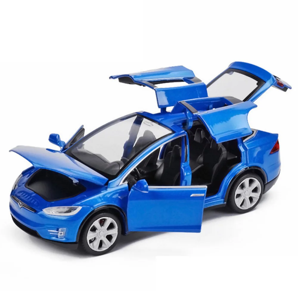 High Simulation 1 32 Tesla Model X90 Metal Model Acousto optic Pull back Toy Car 4 3