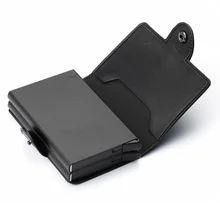 Zovyvol anti-roubo homem vintage 2 titular do cartão de crédito bloqueio rfid carteira de couro unissex informações de segurança metal alumínio bolsa