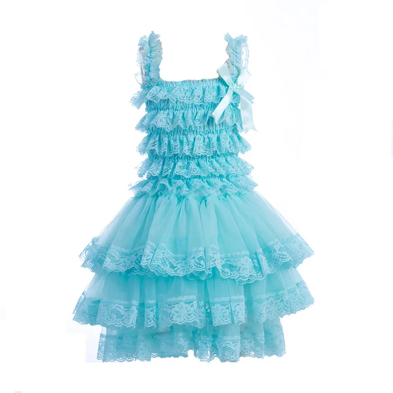 Милая Одежда для девочек; Розовые Платья с цветочным узором для девочек; платье для свадебной вечеринки; кружевное шифоновое платье; платье для дня рождения - Цвет: Sky blue