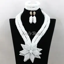 Одежда высшего качества плотная белый кристалл Бусины Цепочки и ожерелья вечерний комплект в нигерийском стиле Наборы свадебных ювелирных изделий подарки партии alj015