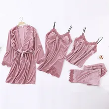 4 шт., женская летняя Пижама, комплект, Сексуальная кружевная Пижама, пижама, домашний костюм, одежда для сна