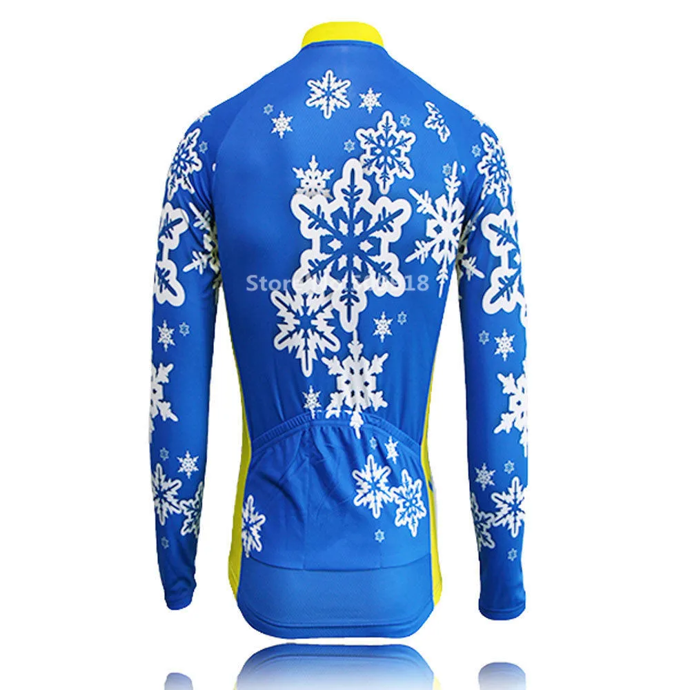 Голубая Снежинка для женщин велосипед зима флис Велоспорт Джерси с длинным рукавом Одежда для велоспорта сiclismo Майо Топы