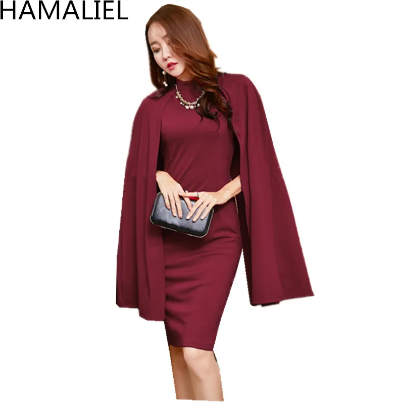 HAMALIEL, модные женские вечерние платья,, Осенний бордовый цвет, накидка для девушек, без рукавов, накидка, облегающее платье-карандаш, Vestidos - Цвет: Бургундия