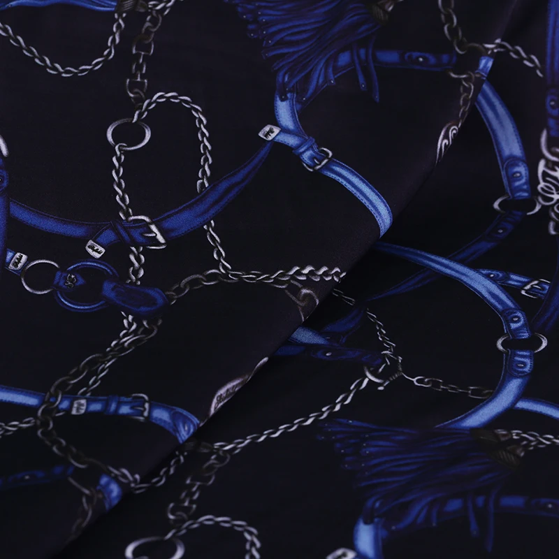 Синяя Нижняя цепочка Цифровая живопись стрейч атласная шелковая ткань для летнего платья Базен riche getzner telas tecido tissus au metre