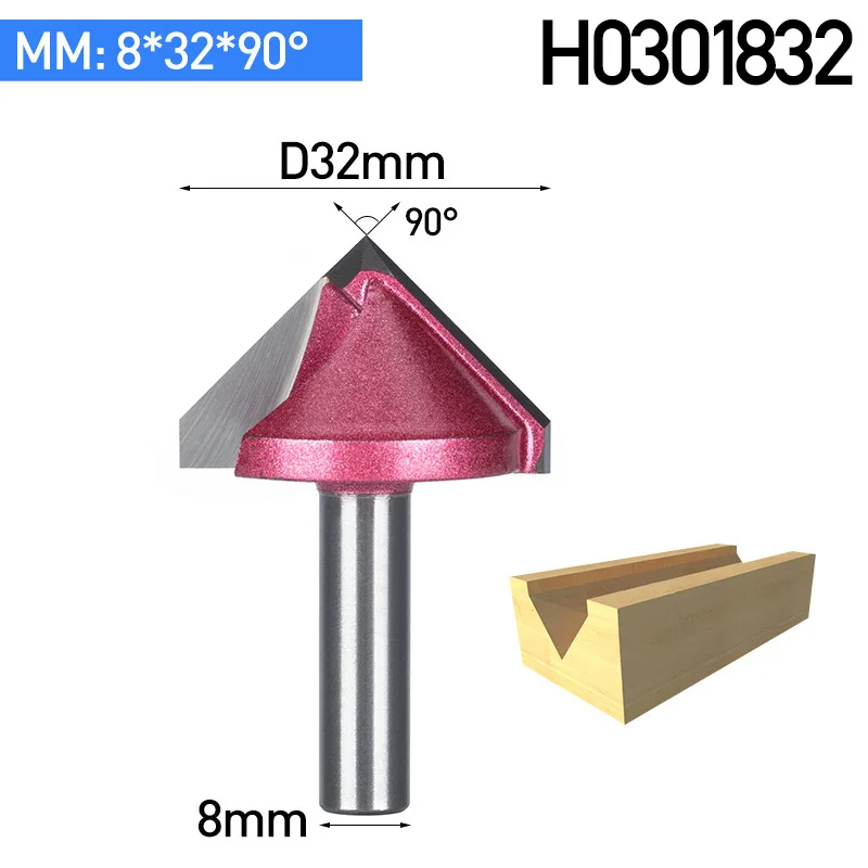 8 мм хвостовик V бит ЧПУ твердосплавная Концевая фреза 3D фрезы для дерева 60 90 120 150 градусов Вольфрам деревообрабатывающий фреза - Длина режущей кромки: 8 x 32 x 90 deg
