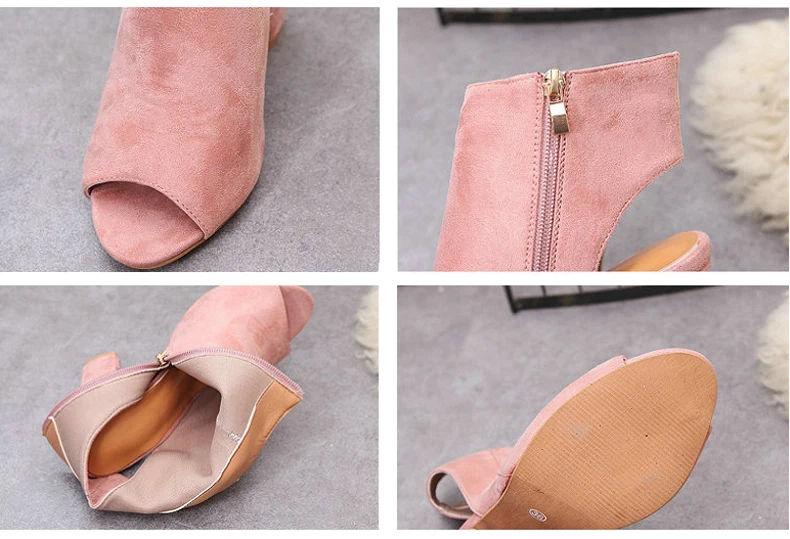 Women's Boots' Women Square Heel Ankle Boots For Women Open Peep Toe Large Size 43 Ladies Ankle Boots Spring Fashion Boot Summer (12)