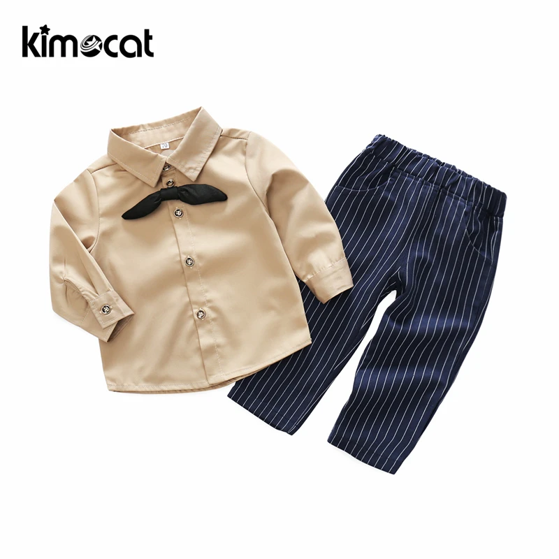 

Kimocat Baby Clothing Sets Kids Newborn Solid 3pcs Shirt+Pants+Bow Tie Baby Boy Clothes Infant Clothes Outfits Sets Long Sleeve