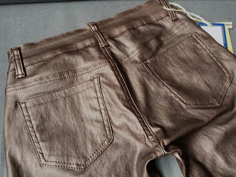 New Fashion Women's Brown Low-waist Elastic Pencil Pants Trousers Sexy Tight PU Coating imitate Leather Pants with Plus Size (21)