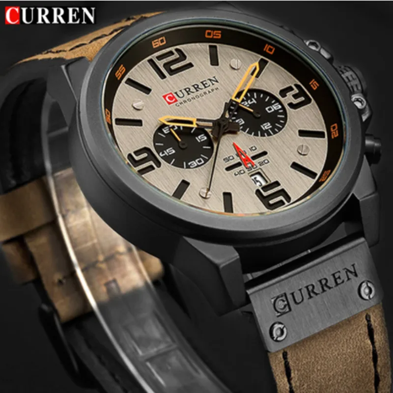 Топ бренд класса люкс CURREN 8314 Модные кварцевые мужские часы с кожаным ремешком