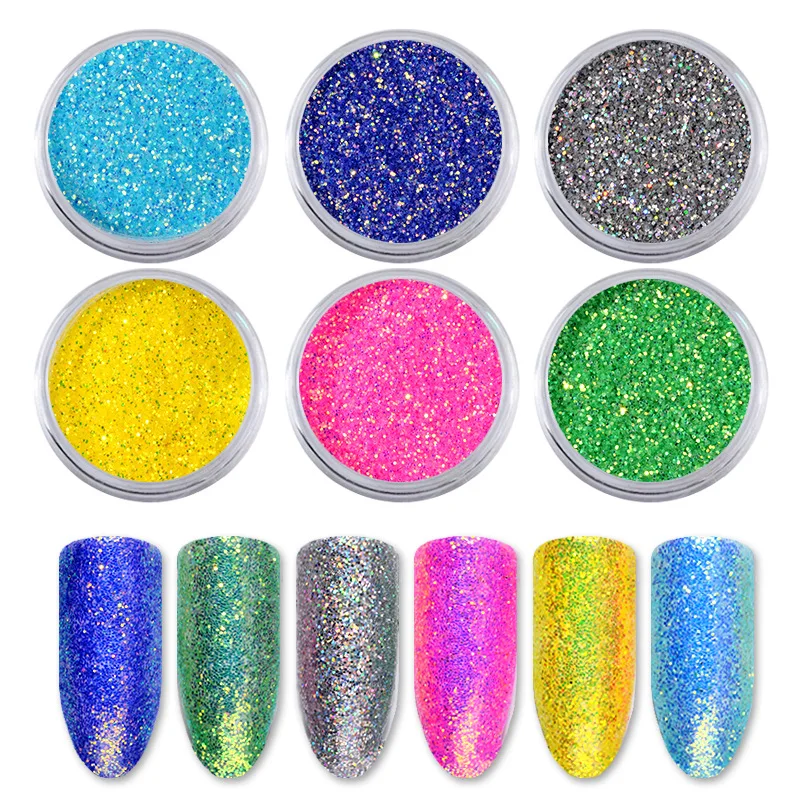 6 шт./компл. блестящий набор блесток для Ногтей Красочная Пыль дизайна ногтей