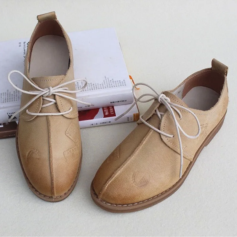 

Women's Shoes Flat 100% Authentic Leather Oxford Shoes for Women Round toe Lace up Ladies Flat Shoes Female Footwear (170-1)